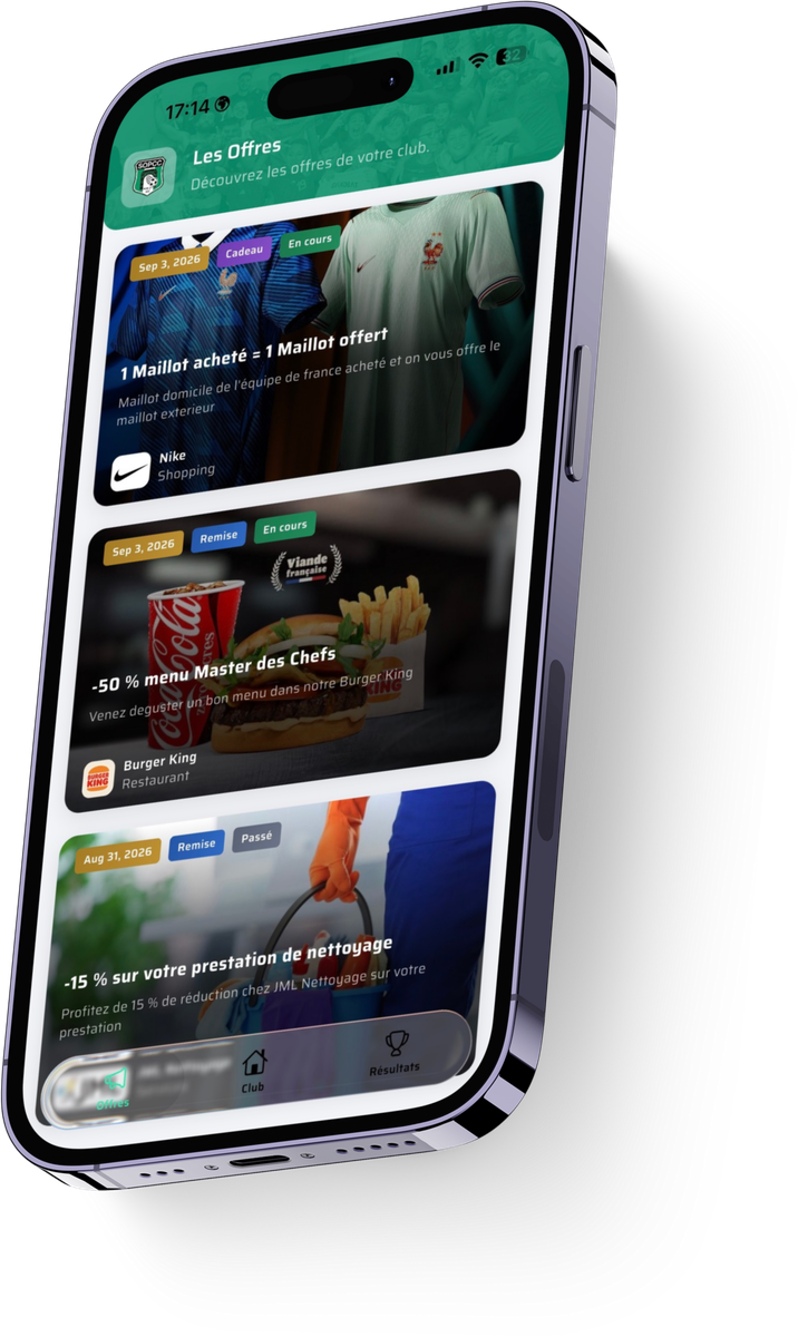 Application MonClub présentant les offres de partenaires locaux